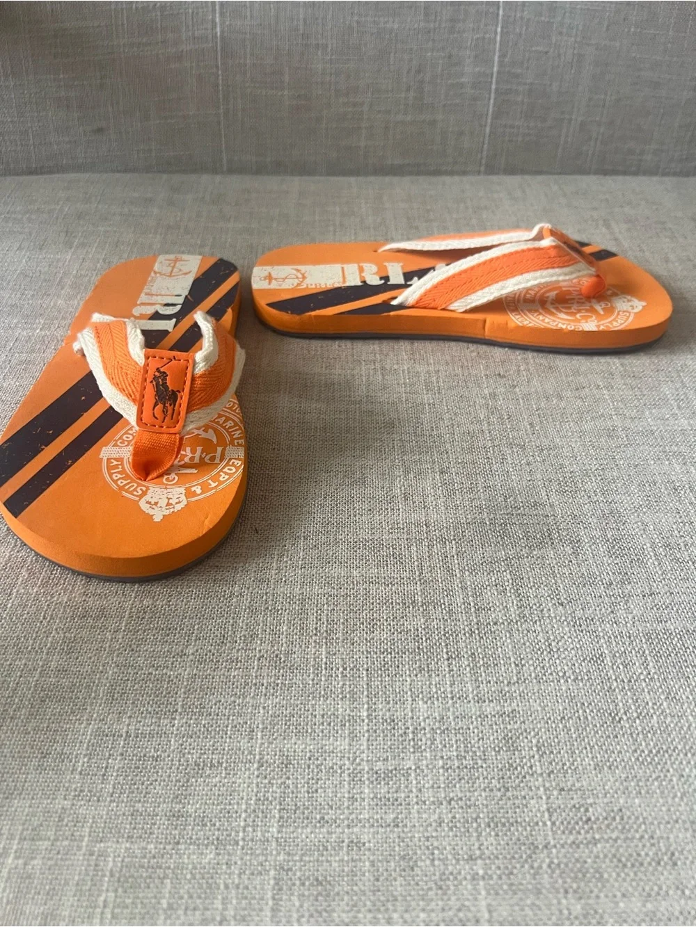 POLO Ralph Lauren unisex/girls/boys Orange Graphic summer thong logo sandals, 13